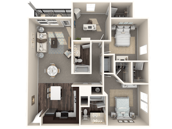 A 3D floor plan of a house showing all the rooms and their layout.