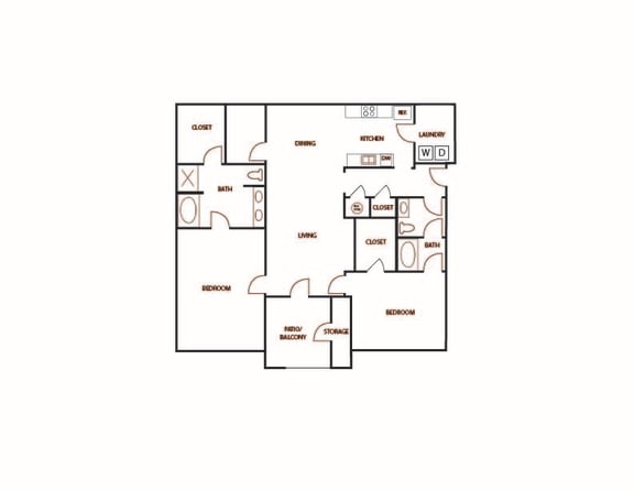 Parkside Grand Apartments 2-Bed 2D Floor Plan, Pensacola, FL