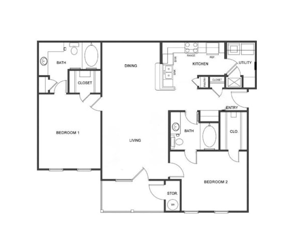 B1 (Traditional) Floor Plan at Island Park Apartments in Shreveport, Louisiana, LA