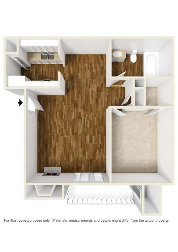 A5 floor plan 3D unfurnished at Windridge on the Parkway in Dallas, TX