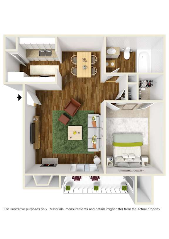 A5 3D floor plan furnished at Windridge on the Parkway in Dallas, TX