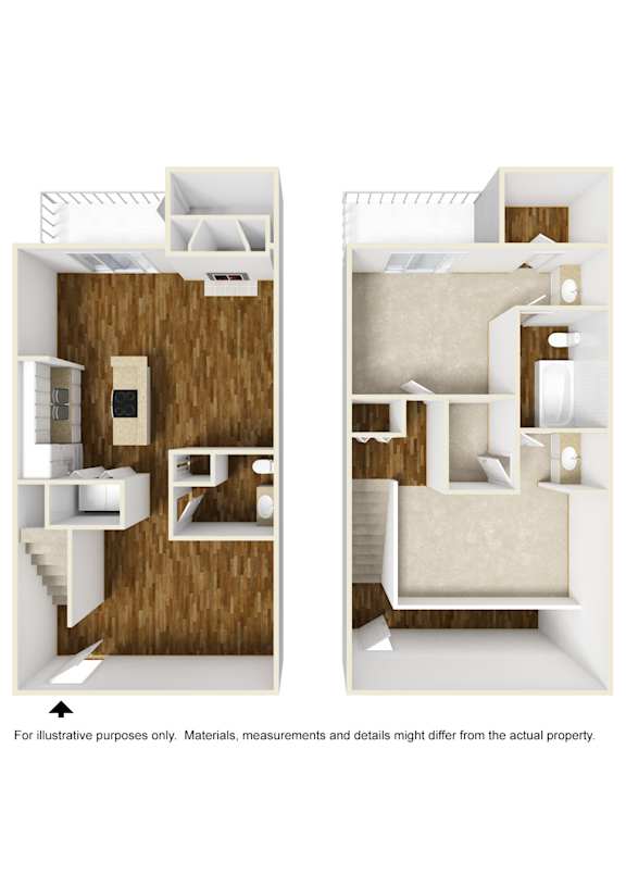 3D rendering of T8 floor plan unfurnished at Windridge on the Parkway in Dallas, TX
