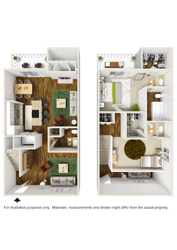 3D rendering of T8 floor plan furnished at Windridge on the Parkway in Dallas, TX