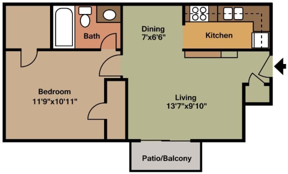 A1 Floor Plan at 600 Baylor Apartments in Longview, Texas, TX