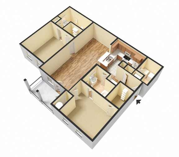 B1 (Traditional) Floor Plan at Island Park Apartments in Shreveport, Louisiana, LA