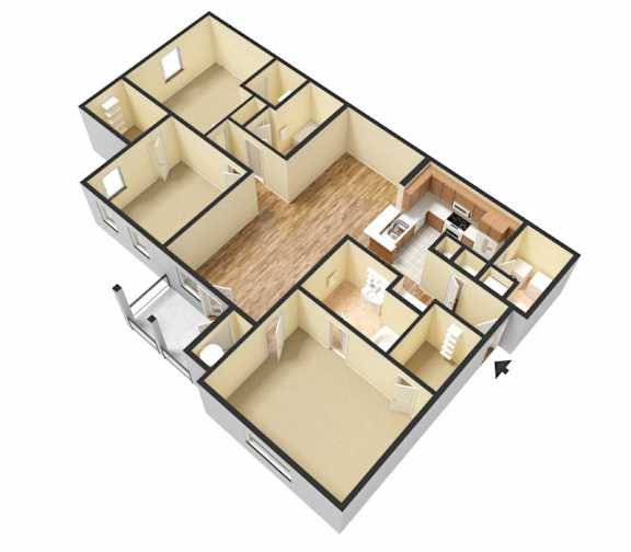 C1 (Traditional) Floor Plan at Island Park Apartments in Shreveport, Louisiana, LA