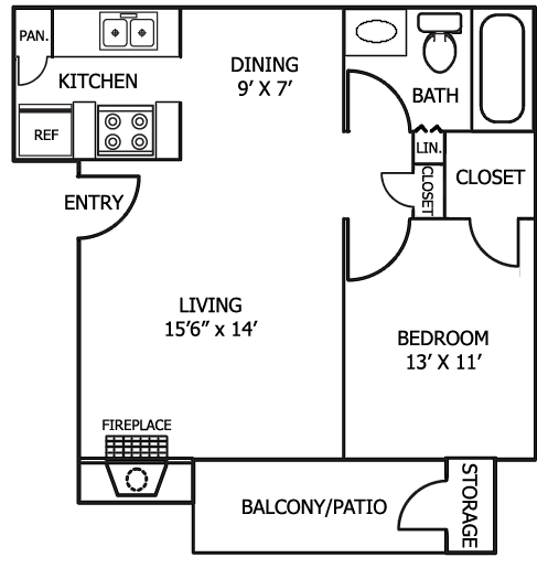 2D floor plan of A5 at Windridge on the Parkway in Dallas, TX
