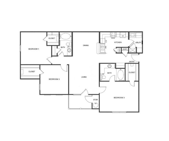 C1 (Corporate) Floor Plan at Island Park Apartments in Shreveport, Louisiana, LA
