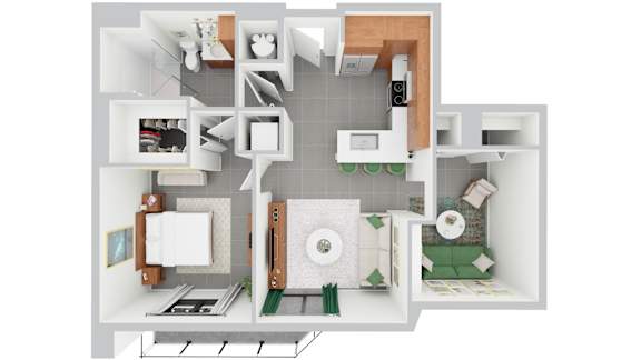 A12, 1 bed 1 bath + den | 758 sq ft | Alvorada on the Bay in North Miami Beach, FL