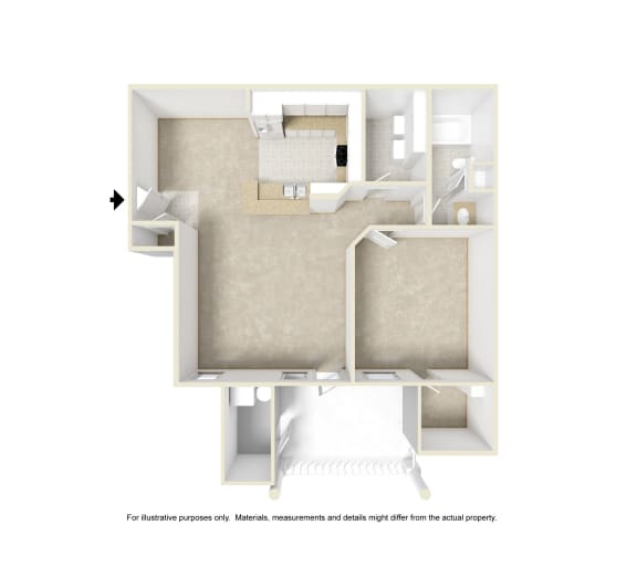 1x1 3D floor plan of Angle Landing Apartment in Pensacola, FL