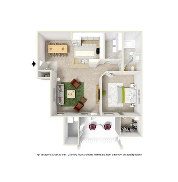 1x1 3D floor plan 2 of Angle Landing Apartment in Pensacola, FL