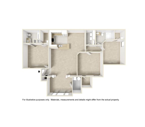3x2 Sunroom 3D floor plan of Angle Landing Apartment in Pensacola, FL