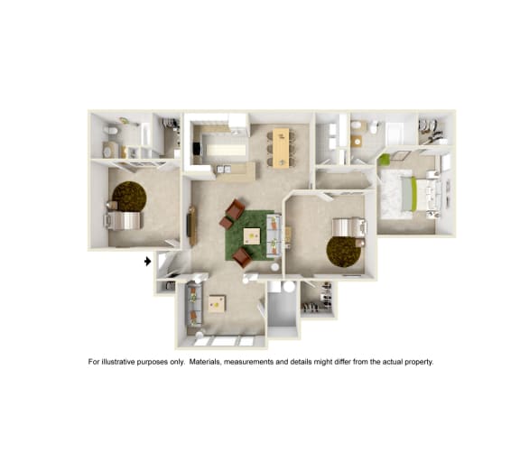 3x2 Sunroom 3D floor plan 2 of Angle Landing Apartment in Pensacola, FL