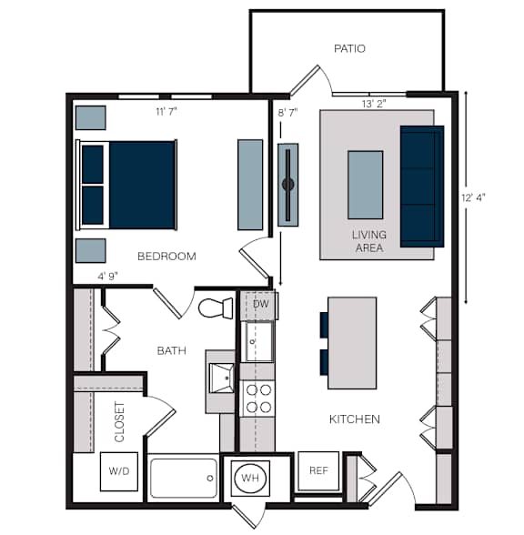 A4, 1Bed/1Bath, 756 sq. ft. with an ADA tub at the Alastair at Aria Village Apartments in Sandy Springs, GA
