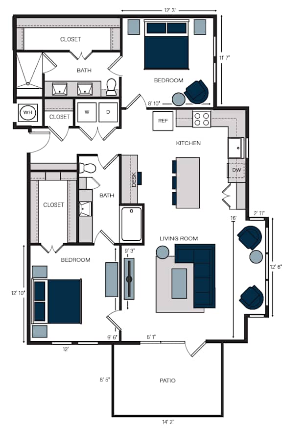 B12, 2Bed/2Bath, 1358 sq. ft at the Alastair at Aria Village Apartments in Sandy Springs, GA
