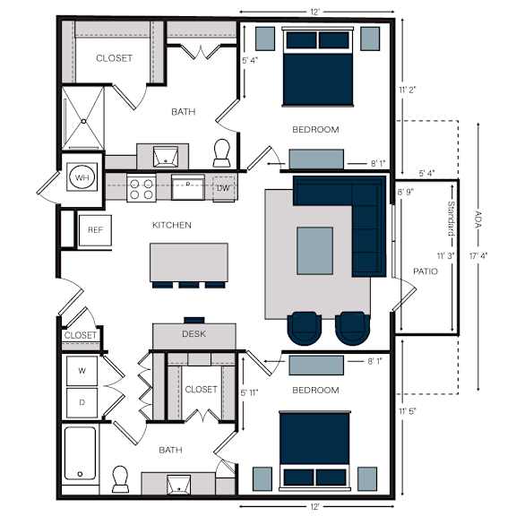 B3, 2Bed/2Bath, 1,134 sq. ft. with an ADA shower at the Alastair at Aria Village Apartments in Sandy Springs, GA