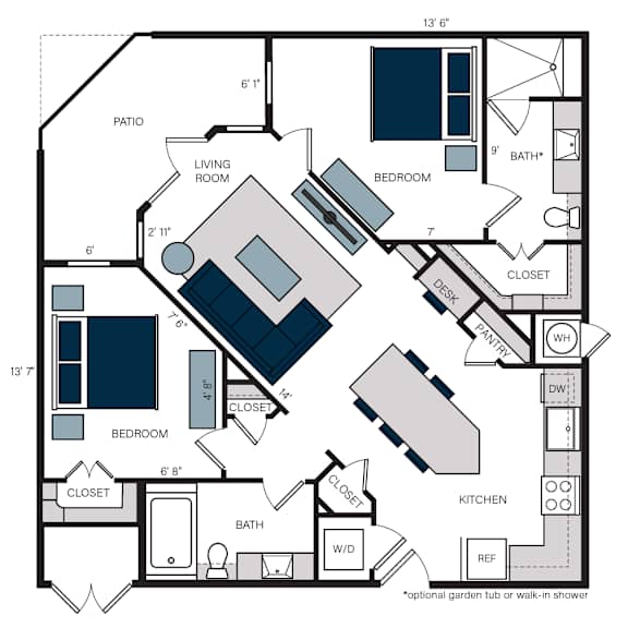 B7.1 2 Bedroom 2 Bath Floor Plan at The Alastair at Aria Village, Sandy Springs