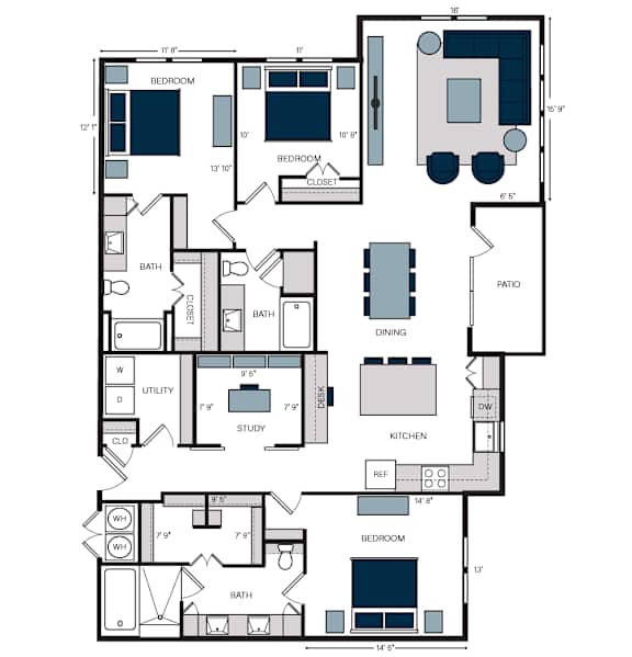 C1, 3Bed/3Bath, 2,037 sq. ft. at the Alastair at Aria Village Apartments in Sandy Springs, GA
