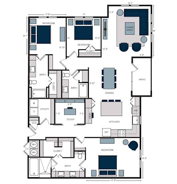 C2, 3Bed/3Bath, 2,078 sq. ft. at the Alastair at Aria Village Apartments in Sandy Springs, GA