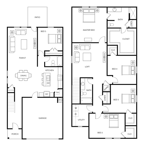 Ash Floor Plan - 5 Bed/3 Bath - 2609 SF