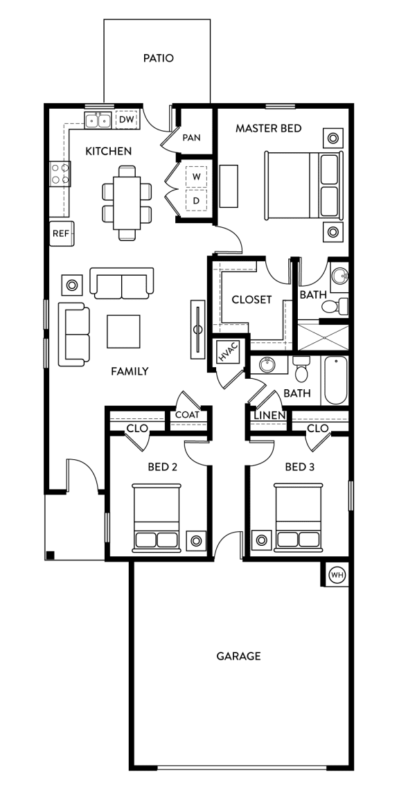 Aspen - 3 Bedroom 2 Bath 1,200 Sq. Ft. Floor Plan at Beacon at Meridian, Texas, 78245