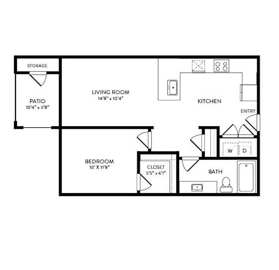 Pecan Creek floor plan, 660sqft, 1bed, 1bath, at Avery Oaks apartments in Austin, TX