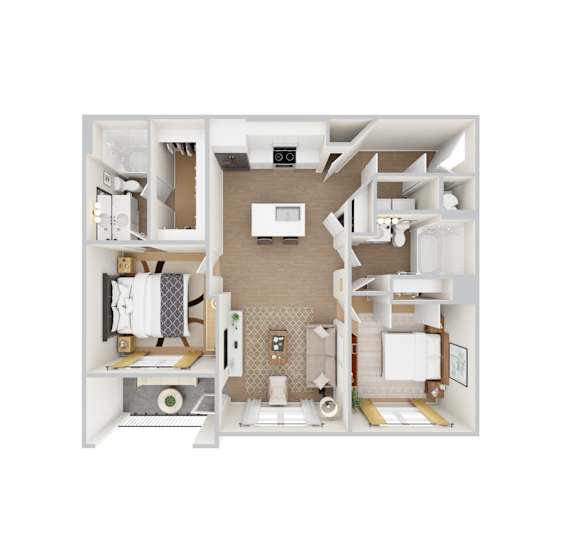 A 3D rendered apartment floor plan for Chapel Park's B1