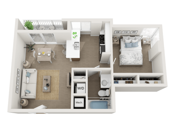 1 bedroom 1 bathroom floor plan J at Blue Lagoon 7, Miami, Florida