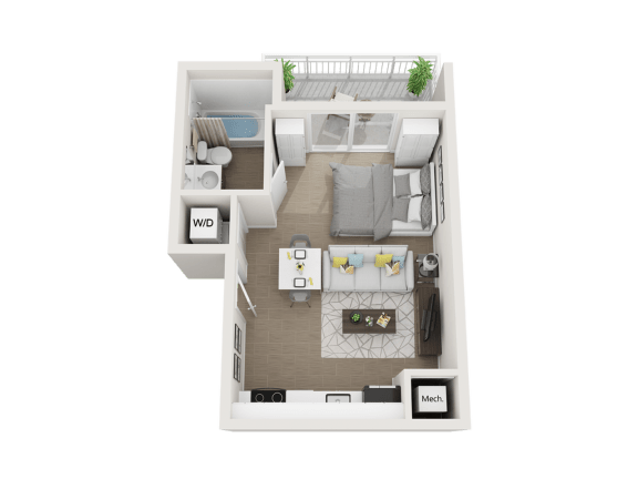 1 bedroom 1 bathroom floor plan at Blue Lagoon 7, Miami, FL, 33126