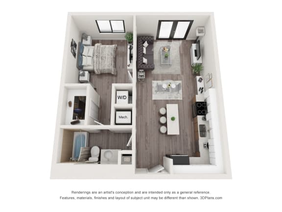 1 Bedroom 1 Bath Floor Plan at Bay Village1, Palmetto Bay, 33157