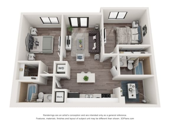 Baris 2 Bed 2 Bath Floor Plan at Bay Village1, Florida, 33157