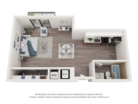 Studio 0 Bedroom 1 Bath Floor Plan at Bay Village1, Palmetto Bay