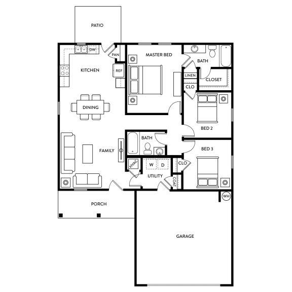 Dogwood - 3 Bedroom 2 Bath 1,206 Sq. Ft. Floor Plan at Presidential Heights Rental Homes in Manor, TX