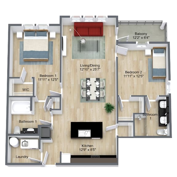 Foxtail Floor Plan at  Dunedin Commons Apartment Homes in Dunedin, Florida, FL