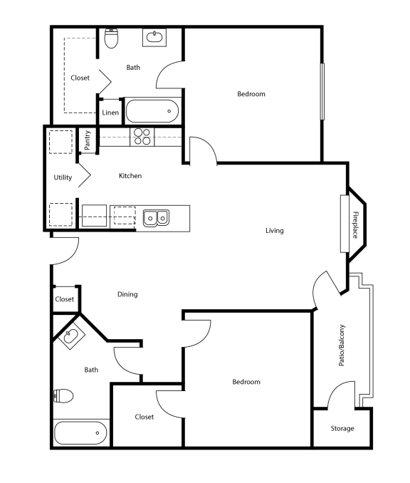 2D floor plan of Kensington, 2 bedroom and 2 bath floor plan at Encore at Buckingham apartments in Richardson, FL