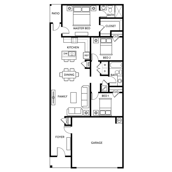 Elm - 3 Bedroom 2 Bath 1,401 Sq. Ft. Floor Plan  at Beacon at Meridian, San Antonio, TX 78245