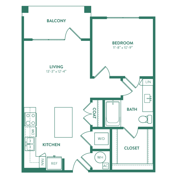 A2, 1Bed/1Bath, 671 sq. ft. at the Epoch on Eagle Apartments in Denton, TX
