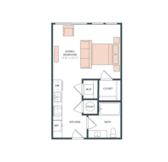 S1 floor plan, 508sqft studio with 1 bath, at Era Apartments in Denton, TX
