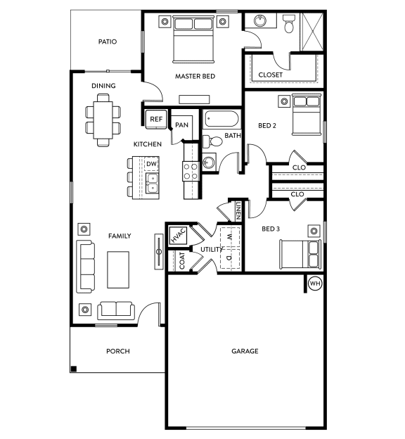 Fig - 3 Bedroom 2 Bath 1,212 Sq. Ft. Floor Plan at Beacon at Meridian, San Antonio, TX