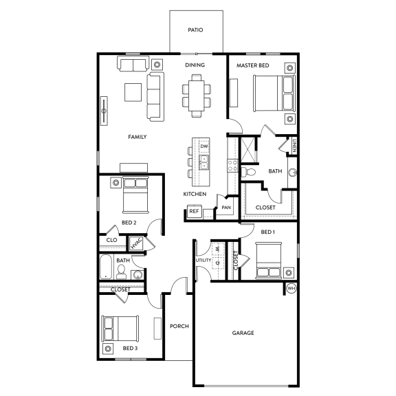 Fir - 4 Bedroom 2 Bath 1,827 Sq. Ft. Floor Plan at Beacon at Vine Creek, Texas, 78660