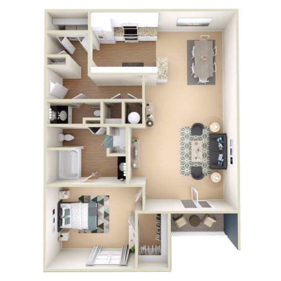 3D 1B Floor Plan at Grand Reserve at Columbus Apartments in Columbus, Georgia, GA