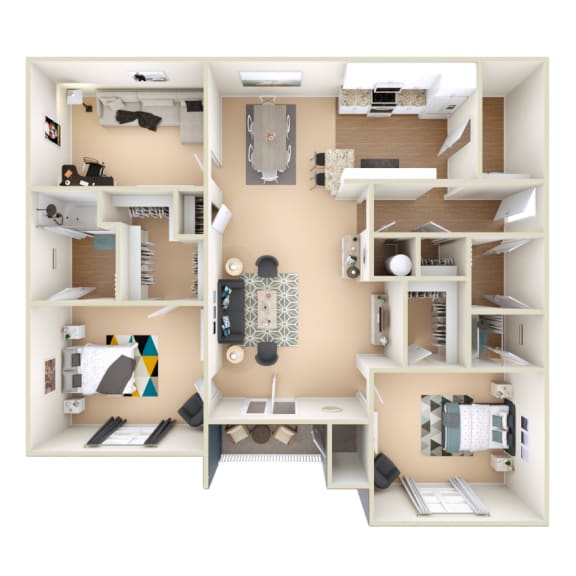 3D 2B Floor Plan at Grand Reserve at Columbus Apartments in Columbus, Georgia, GA