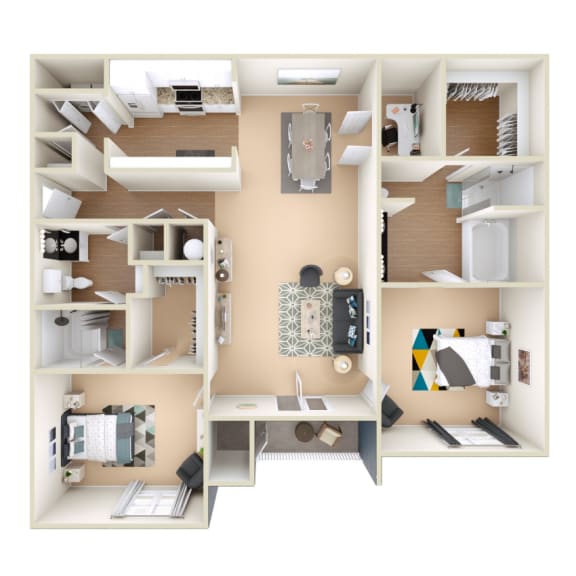 3D 2C Floor Plan at Grand Reserve at Columbus Apartments in Columbus, Georgia, GA