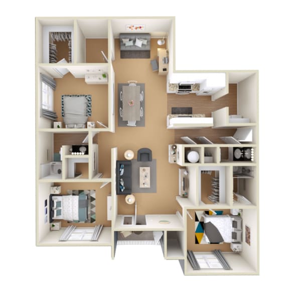 3D 3B Floor Plan at Grand Reserve at Columbus Apartments in Columbus, Georgia, GA