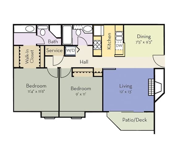 Magnolia floor plan with two bedrooms and 2 bathrooms, 920sqft, at Greensview apartments in Aurora CO