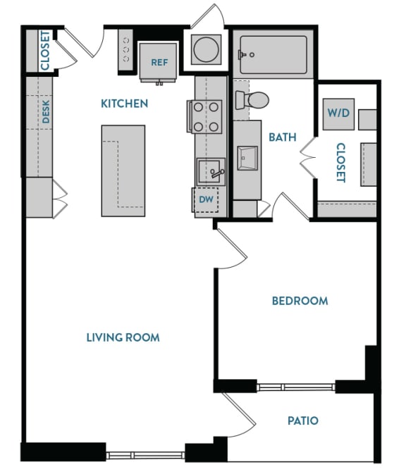 1 bed 1 bath A3 Floorplan,at The Hamilton, Texas, 75226