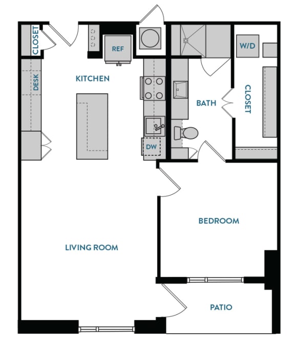 1 bed 1 bath A4 Floorplan,at The Hamilton, Dallas, TX 75226