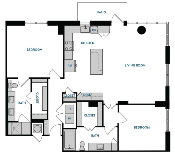 2 bed 2 bath B6 Floorplan,at The Hamilton, Texas