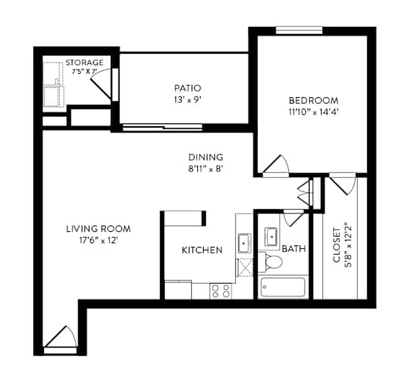 A3 - 1 Bedroom, 1 Bathroom, 741 Square Feet - A3 Floorplan at Hillside Creek in Austin, TX
