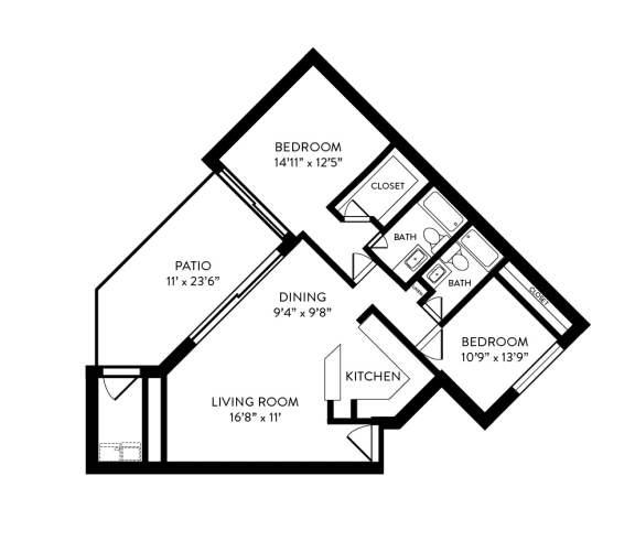B3 - 2 Bedroom, 2 Bathroom, 1,042 Square Feet - B3 Floorplan at Hillside Creek in Austin, TX